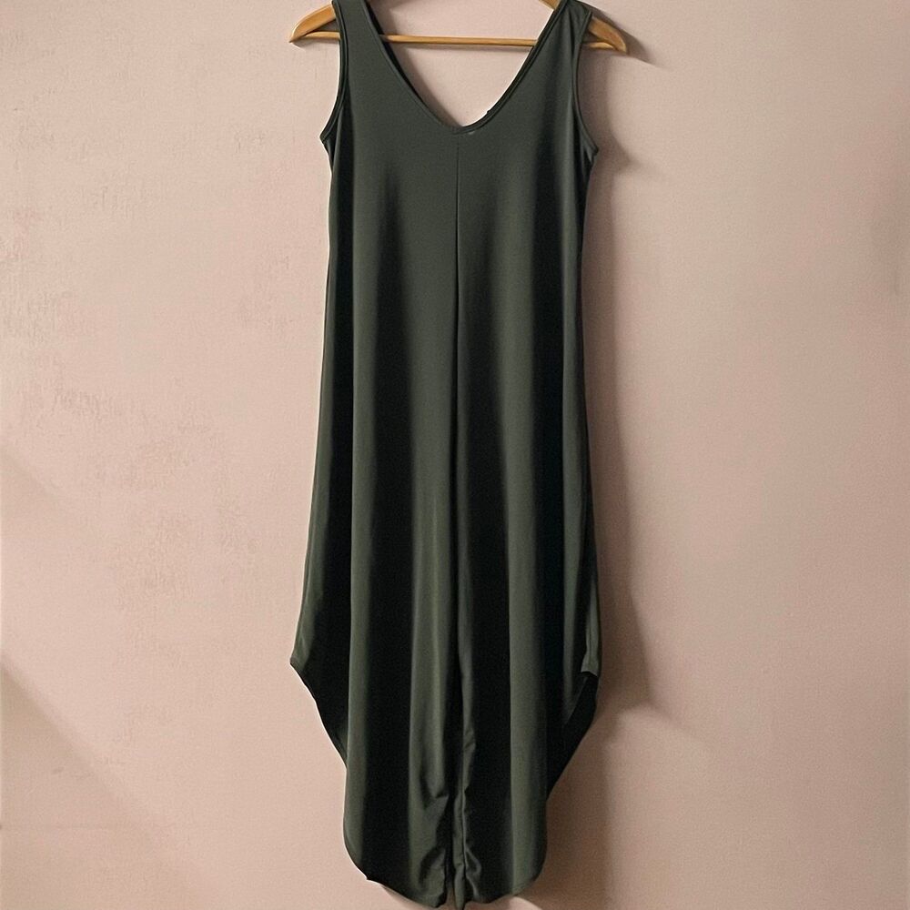 Tash + Sophie Dark Olive Green Asymmetrical Hem Jumpsuit NWT Size XS